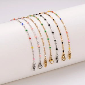 Delicate Bracelet 304 Stainless Steel 18K Gold Plated Colorful Enamel Beads Adjustable Chain Jewelry For Women Girls