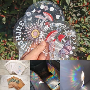 Holographic Rainbow Suncatcher Static Window Sticker PVC Prism Decal Anti-Collision Mushroom Moon Phase Decorative