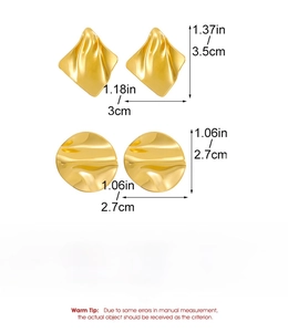 Detailed view of 18K gold plated titanium steel earrings with irregular wave texture