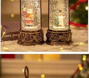 Close-up of vintage bronze Christmas lantern with LED light and spinning sequins