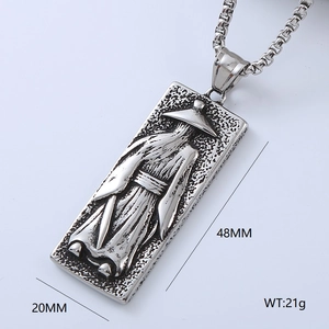 Detailed macro view of punk style rectangular pendant showing 48mm height and 20mm width