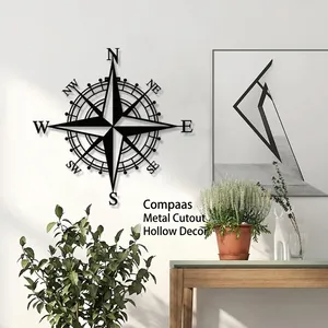 Nautical Compass Metal Wall Art Decor Hollow Out Iron Hanging Sign For Home Living Room Office Vintage Style