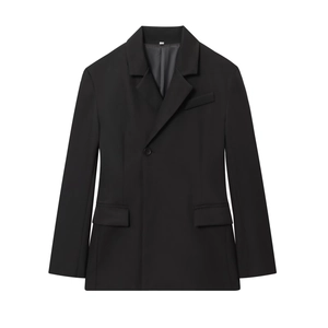 Women Oversized Blazer Jacket Polyester Single Breasted Lapel Long Sleeve Casual Office Lady Outerwear Black