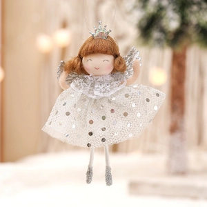 Handmade Christmas angel tree ornament with white tulle skirt and silver sequin wings
