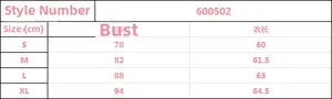 Detailed size guide table for women lace butterfly nightwear showing bust and length