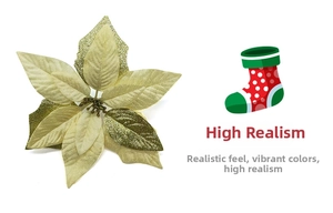 Fleur de poinsettia artificielle dorée scintillante pour décoration de sapin de Noël