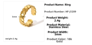 Macro view of 18k gold stainless steel twisted ring band showing 5mm width details