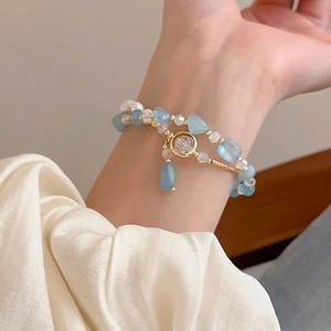 Bracciale Di Perline A Doppio Strato Perla D'acqua Dolce Cristallo Pietra Naturale Gioielli Di Lusso Francesi Per Donne