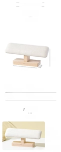 Detailed view of wood jewelry display stand with dimensions and light PU leather surface