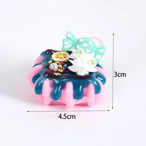 Mini strawberry waffle cake keychain charm with blue jam topping and heart candy, 4.5cm