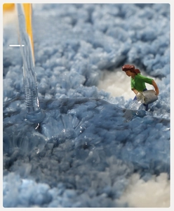 Macro shot of absorbent microfiber texture with fast drying blue and white fluffy fibers
