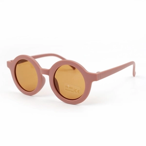 Pinkish brown round frame children's sunglasses with UV400 protection amber lenses