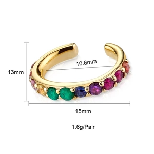 Detail of colorful gemstone gold ear cuff with dimensions and jewelry weight measurements
