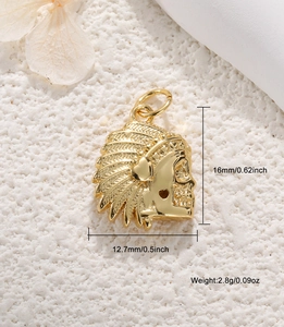 Detailed size and weight specs for a gold plated chief head charm pendant