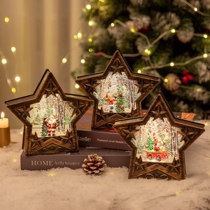 Lanternes de Noël vintage en forme d'étoile avec scènes de Père Noël et effets LED lumineux