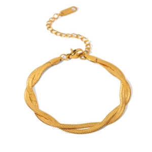 Minimalist double-layer gold snake bone chain bracelet with adjustable lobster clasp closure