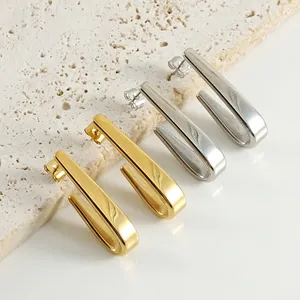 Boucles D'Oreilles En Forme De U Minimalistes Acier Inoxydable Plaqué Or 18 Carats Bijoux Géométriques Polies Pour Femmes