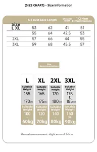 Guide des tailles détaillé pour gilet léger homme avec mesures du L au 3XL