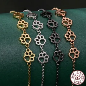 S925 Sterling Silver Paw Print Bracelet available in gold silver black and rose gold finishes