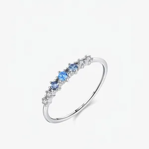 925 Sterling Silver Ring Minimalist Blue White Zirconia Row Eternity Band Stackable Jewelry For Women