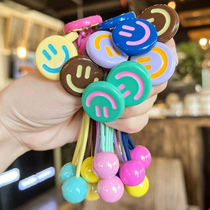 Colorful smile face hair ties with elastic bands and beads for ponytail hairstyles