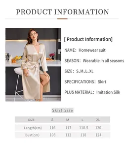 Detailed size guide and measurements for this champagne long imitation silk robe
