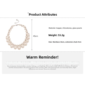 Sparkling rhinestone pearl beaded necklace size detail with 36cm main chain and 9cm extension