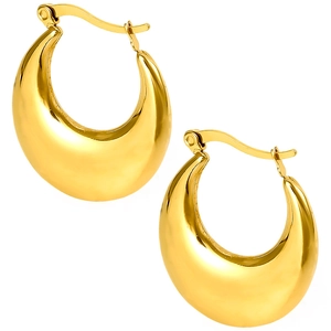 Detailed macro view of glossy 18k gold plated stainless steel U-shaped chunky hoop earrings