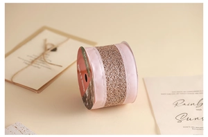 Pink and rose gold glitter ribbon roll for Christmas tree decor and gift wrapping