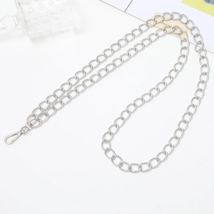 Silver metal chain crossbody strap for phone cases with spring ring clasps and round links