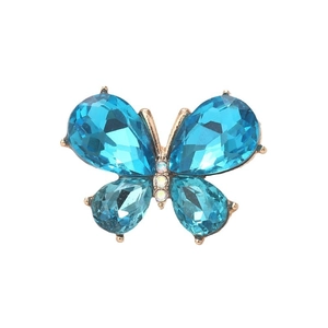 Zinc alloy crystal butterfly accessory with blue teardrop stones and rose gold finish