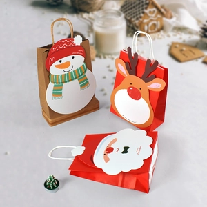 Christmas Gift Bags 3D Cartoon Santa Reindeer Snowman Kraft Paper Handheld Treat Bags For Holiday Party Favor