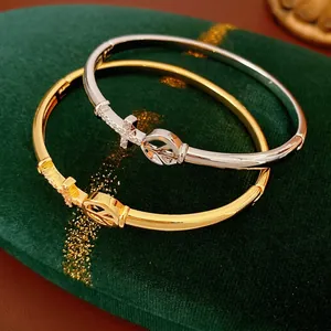 Cross Peace Sign Bangle Bracelet Copper Real Gold Plated With Cubic Zirconia Luxury Fashion Niche Design Jewelry For Women