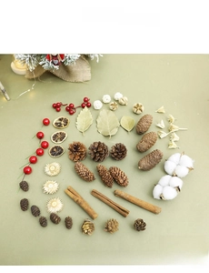 Detailed assortment of 55 DIY natural pine cones, cinnamon sticks, and dried flowers