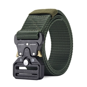 Tactical nylon duty belt in army green with a heavy-duty cobra metal buckle for outdoors