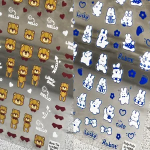 Cartoon Rabbit Bear Nail Art Stickers Ultra-thin Transparent Waterproof DIY Manicure Scrapbooking Phone Case Decor Cute Animals