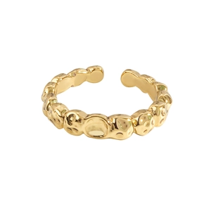 Minimalist S925 sterling silver open ring with irregular hammered texture in golden finish