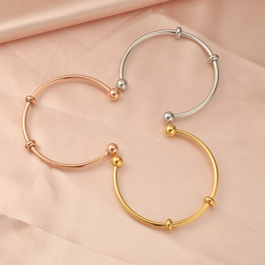 Minimalist stainless steel open ball cuff bracelets in gold, silver and rose gold finishes