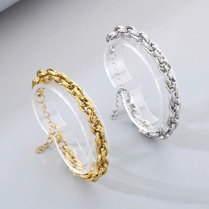 Bracelet Corde Torsadée Épais Acier Inoxydable Chaîne Cubaine Ajustable Minimaliste Vintage Unisexe Bijoux