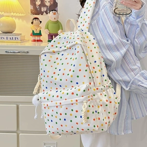 Mochila De Nailon Con Estampado De Lunares Bolso Informal Para Escuela Y Viajes Para Estudiantes Y Mujeres