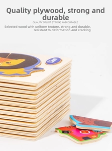 Detail showing high-density layered wood structure and smooth edges of children's puzzles