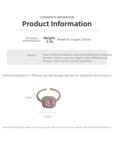 Detailed view of square pink zircon crown ring with adjustable band and copper material