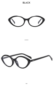 Front and side views of stylish black cat-eye sunglasses with polished frames