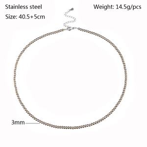 Detail of 3mm gold and silver beaded stainless steel necklace with adjustable chain length