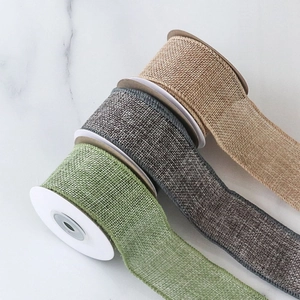Green and grey linen burlap ribbons with wire edges for Christmas gift wrapping