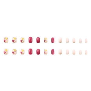 Floral purple and milky white press-on nail set with 24 pieces for women