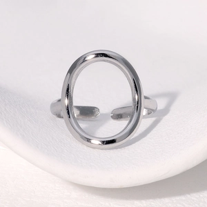 Minimalist silver stainless steel open ring with a geometric hollow oval design
