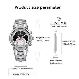 Y2K irregular vintage quartz watch for men featuring a unique irregular design and size details