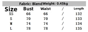 Detailed size chart for satin bow midi dress showing XS to L measurements in cm