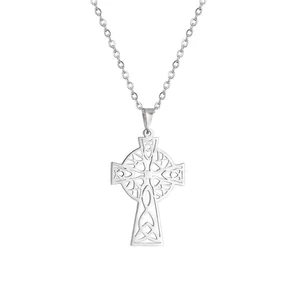 Celtic Cross Necklace Stainless Steel Hollow Celtic Knot Pendant Necklace For Men Women Religious Hip Hop Jewelry Gift